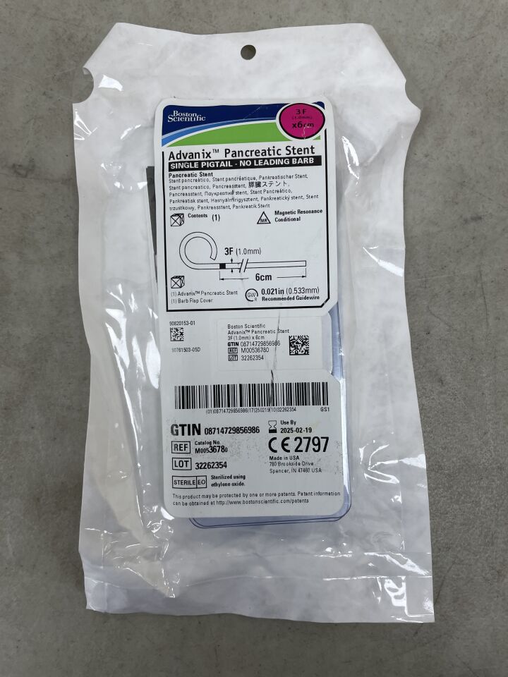 3678 - BOSTON SCIENTIFIC - Advanix Pancreatic Stent Single Pigtail - No Leading Barb, 3F x 6cm, (EA) - ( Expiry Date: 2025-02-19 )