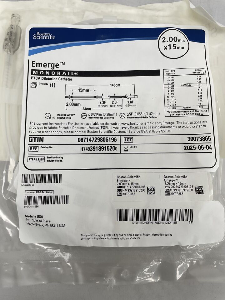 391891520 - BOSTON SCIENTIFIC - Emerge Monorail PTCA Dilatation Catheter - 2mm x 15mm, (EA) - ( Expiry Date: 2025-05-04 )