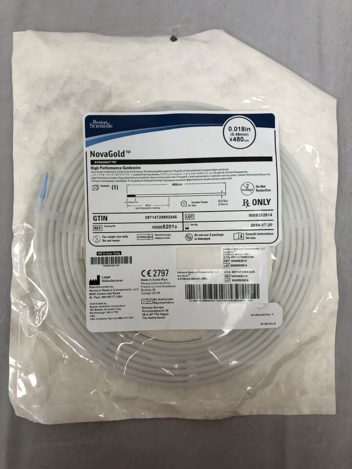 5201 - BOSTON SCIENTIFIC - NovaGold High Performance Guidewire - Straight Tip - .018" x 480cm, (EA) - ( Expiry Date: 2025-07-04 )