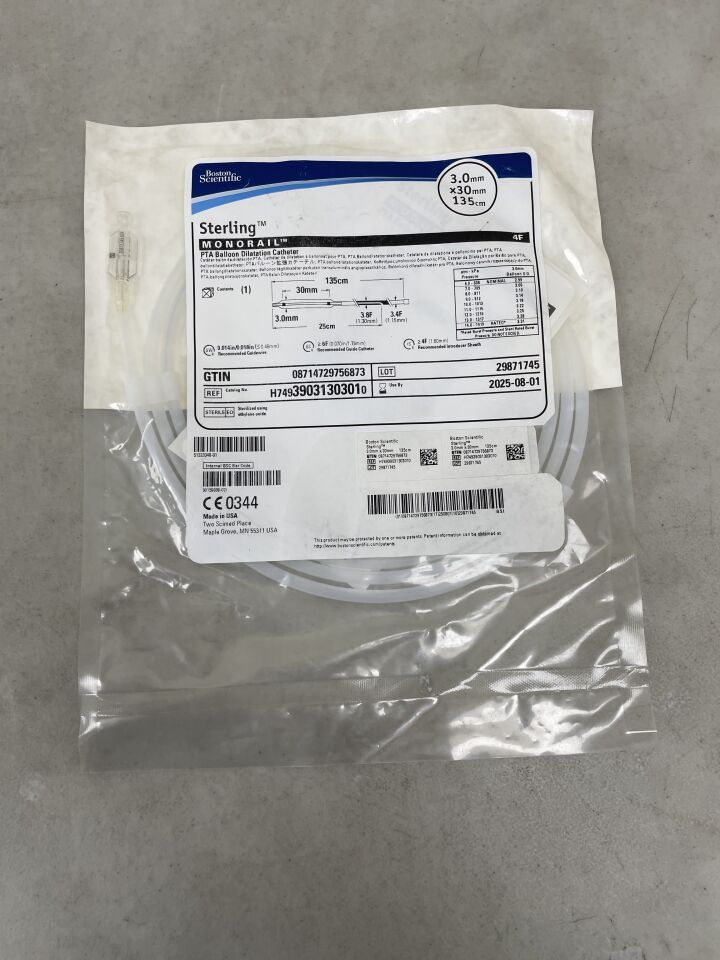 3903130301 - BOSTON SCIENTIFIC - Sterling MONORAIL PTA Balloon Dilatation Catheter - 3.0mm x 30mm x 135cm, (EA) - ( Expiry Date: 2025-08-01 )