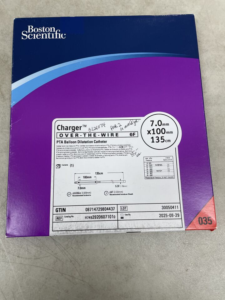 3920607101 - BOSTON SCIENTIFIC - Charger PTA Balloon Dilatation Catheter - OTW - 7.0mm x 100mm x 135cm, (BX/1) - ( Expiry Date: 2025-08-29 )