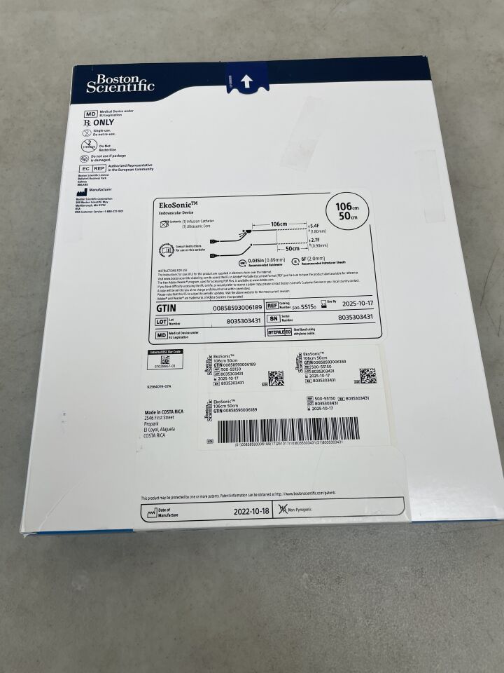 5515 - BOSTON SCIENTIFIC - EkoSonic Endovascular Device - Infusion Catheter and Ultrasonic Core - 106cm x 50cm, (BX/1) - ( Expiry Date: 2025-10-17 )