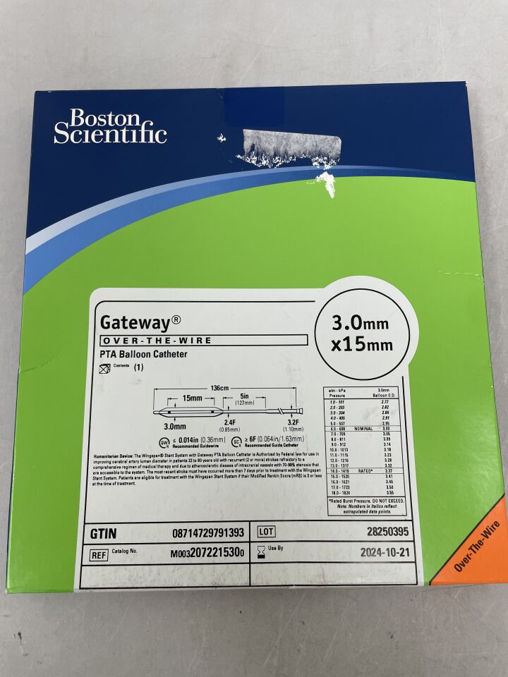 207221530 - BOSTON SCIENTIFIC - Gateway OTW PTA Balloon Catheter - 3.0mm x 15mm, (BX/1) - ( Expiry Date: 2025-11-27 )