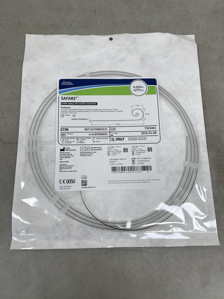 39406XS - BOSTON SCIENTIFIC - SAFARI 2 Guidewire - Extra Small Pre-Shaped TAVR/TAVI - .035" x 275cm, (BX/5) - ( Expiry Date: 2026-02-02 )