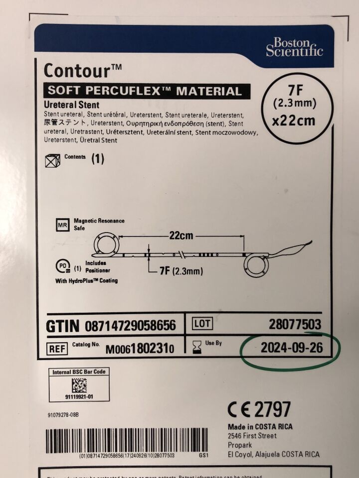 180231 - BOSTON SCIENTIFIC - Contour Ureteral Stent - Soft Percuflex Material - 7Fr x 22cm, (BX/1) - ( Expiry Date: 2026-04-12 )
