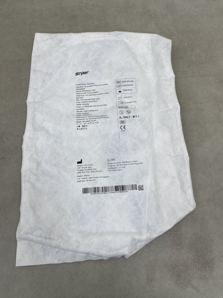 0408-800-500 - STRYKER - Flyte Steri-Shield Surgical Hood, Sterile, Single-Use, AAMI Level 4 Protection, (EA) - ( Expiry Date: 2026-06-06 )