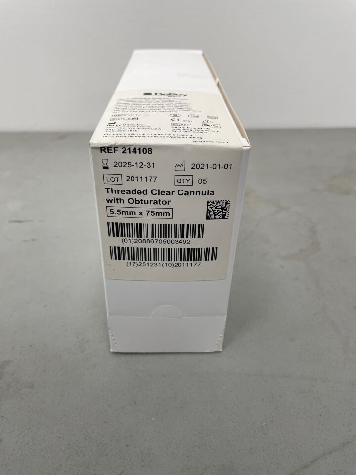 214108 - DEPUY - Threaded Clear Cannula System with Obturator, 5.5 dia. x 75 mm Length, (BX/5) - ( Expiry Date: 2025-12-31 )