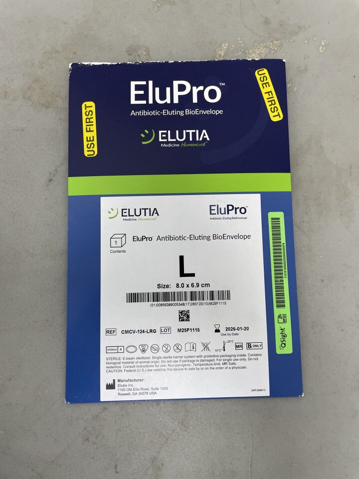 CMCV-124-LRG - ELUTIA - EluPro Antibiotic-Eluting BioEnvelope, Size - Large, (BX/1) - ( Expiry Date: 2026-01-20 )