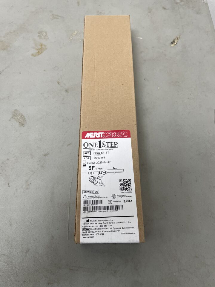 OSC-5F-7T - MERIT MEDICAL - One1Step Valved Centesis Catheter, Straight, Slip Fit, 5F x 7cm, (BX/5) - ( Expiry Date: 2026-04-17 )