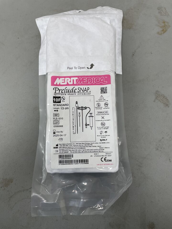 PLS-1010 - MERIT MEDICAL - Prelude Snap Splittable Sheath Introducer w/0.038" Guidewire 10F x 13cm w/Sideport, (EA) - ( Expiry Date: 2025-04-17 )