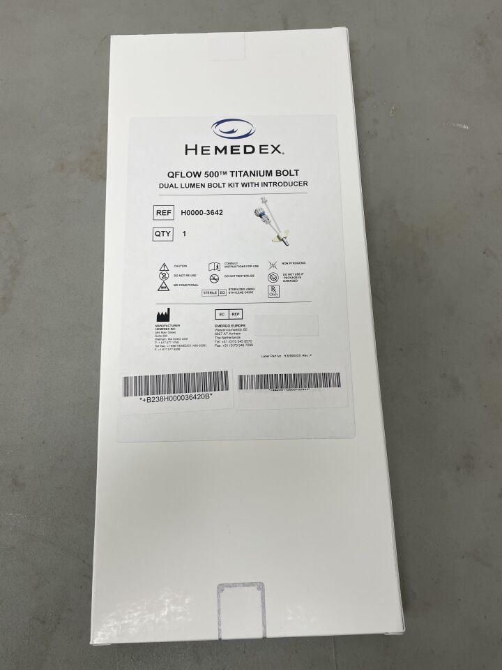 H0000-3642 - HEMEDEX - QFlow 500 Titanium Intracranial Dual Lumen Bolt Kit w/Introducer, (BX/1) - ( Expiry Date: 2026-05-11 )