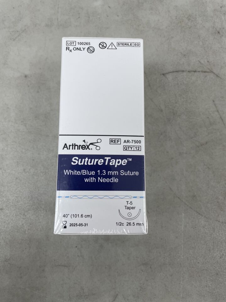 AR-7500 - ARTHREX - SutureTape Suture with 1/2 Circle Tapered Needle, White/Blue, 40 in., (BX/12) - ( Expiry Date: 2024-12-31 )