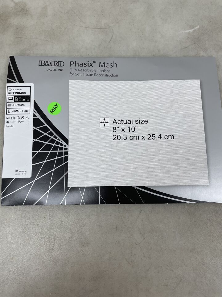 1190400 - BARD - Phasix Mesh Fully Resorbable Monofilament Scaffold 20.3cm x 25.4cm (8" x 10") Rectangle, (BX/1) - ( Expiry Date: 2026-04-28 )