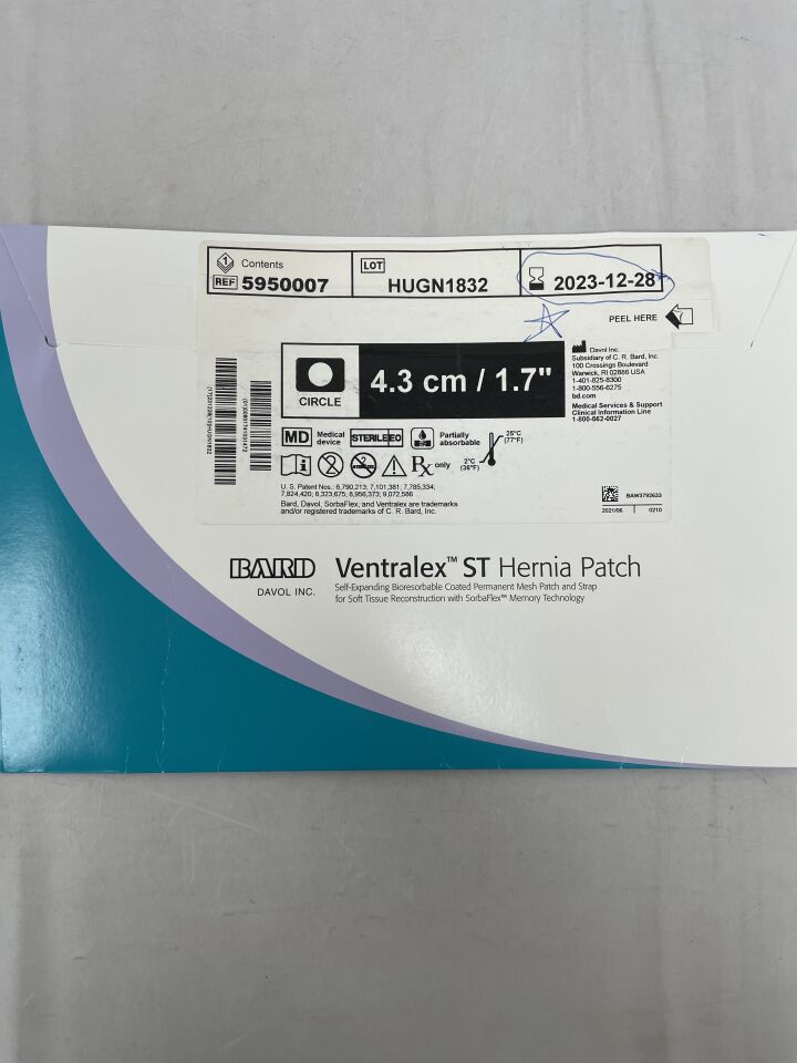 5950007 - BARD - Mesh Ventralex ST Hernia Patch, Small Circle w/Strap 4.3cm, (BX/1) - ( Expiry Date: 2026-02-28 )