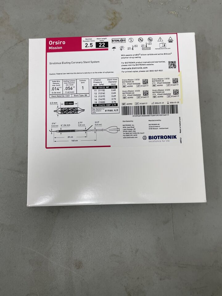 453950 - BIOTRONIK - Orsiro Mission Sirolimus Eluting Coronary Stent System - 2.5mm x 22mm, (BX/1) - ( Expiry Date: 2026-01-29 )