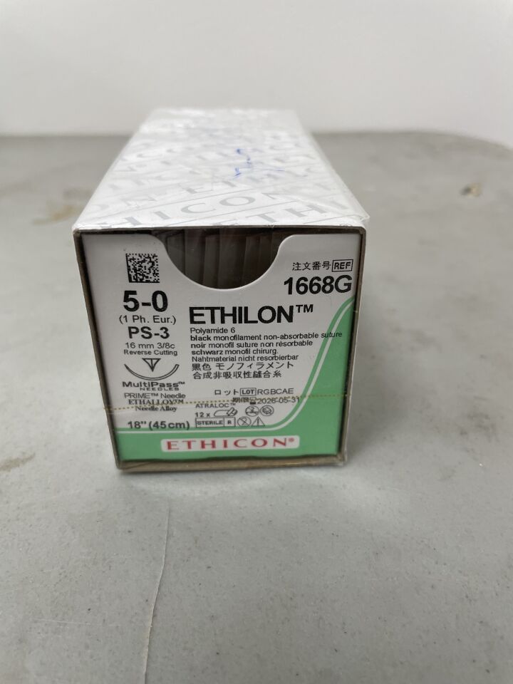 1668G - ETHICON - Ethilon Non-Absorbable Monofilament Nylon Suture, Size 5-0, 18 in. Length, PS-3 Needle, (BX/12) - ( Expiry Date: 2026-05-31 )