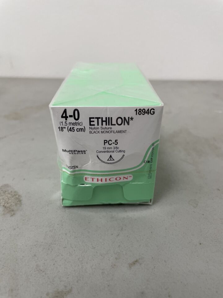 1894G - ETHICON - Ethilon Non-Absorbable Monofilament Nylon Suture, Size 4-0, 18 in. Length, PC-5 Needle, (BX/12) - ( Expiry Date: 2024-04-30 )