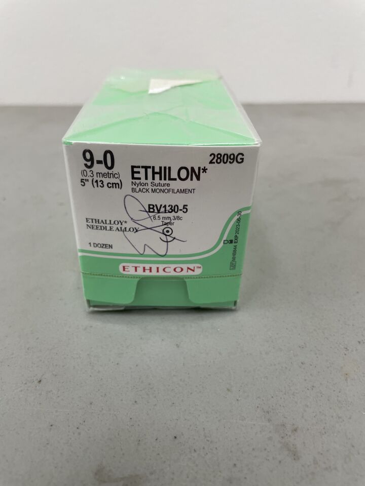 2809G - ETHICON - Ethilon Non-Absorbable Monofilament Polyamide 6, 6 Suture, Size 9-0, 5 in. Length, BV130-5 Needle, (BX/12) - ( Expiry Date: 2023-06-30 )