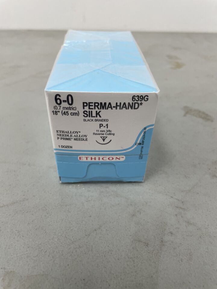 639G - ETHICON - Perma-Hand Non-Absorbable Braided Silk Suture, Size 6-0, 18 in. Length, P-1 Needle, (BX/12) - ( Expiry Date: 2024-06-30 )