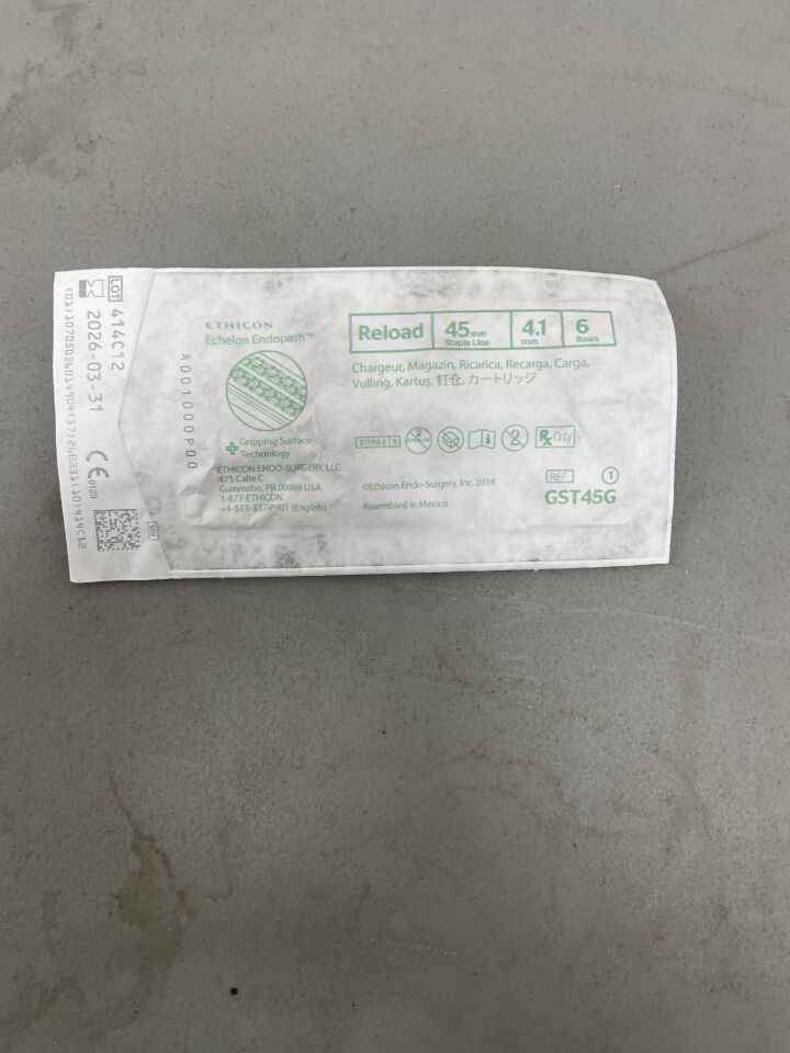 GST45G - ETHICON - Echelon Endopath Stapler Reload with Gripping Surface Technology, Green, 4.1 Open x 2 mm Closed Height, (EA) - ( Expiry Date: 2026-03-31 )