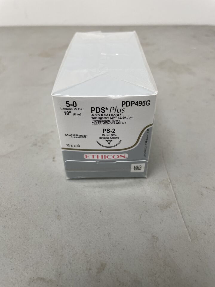 PDP495G - ETHICON - pds antibacterial clear monofilament (polydioxanone), absorbable surgical suture - pdp495g, (BX/12) - ( Expiry Date: 2024-12-31 )