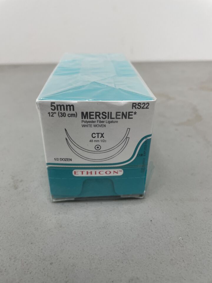RS22 - ETHICON - Mersilene Non-Absorbable Polyester Woven Ligature, 5 mm Size, 12 in. Length, CTX Needle, (BX/6) - ( Expiry Date: 2025-07-31 )