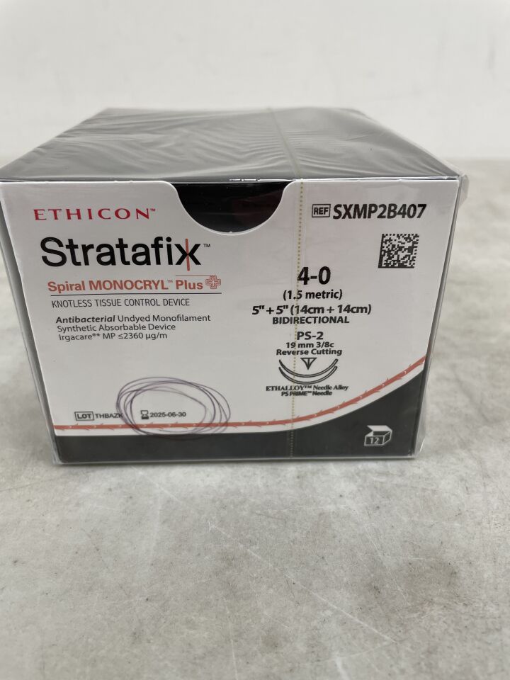 SXMP2B407 - ETHICON - Stratafix Spiral Monocryl Plus Absorbable Suture, Size 4-0, 1 x 5 in. Length, PS-2 Needle, (BX/12) - ( Expiry Date: 2026-03-31 )
