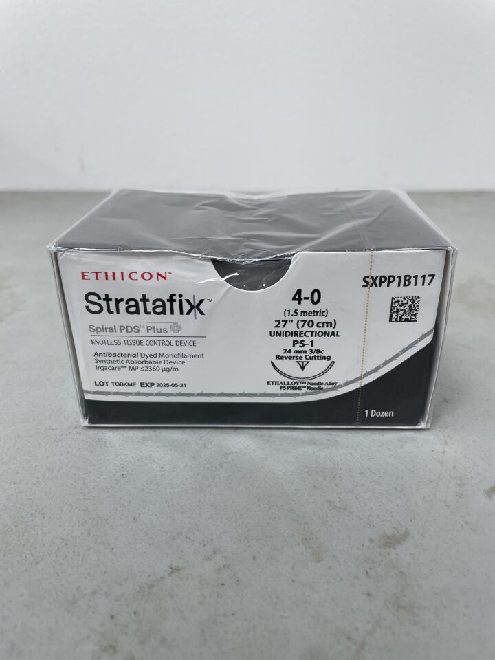 SXPP1B117 - ETHICON - STRATAFIX Symmetric PDS Plus Suture, Cutting Edge Reverse, Absorbable, PS-1 24mm 3/8 , 24" = 60cm, Size 4-0, (BX/12) - ( Expiry Date: 2025-05-31 )
