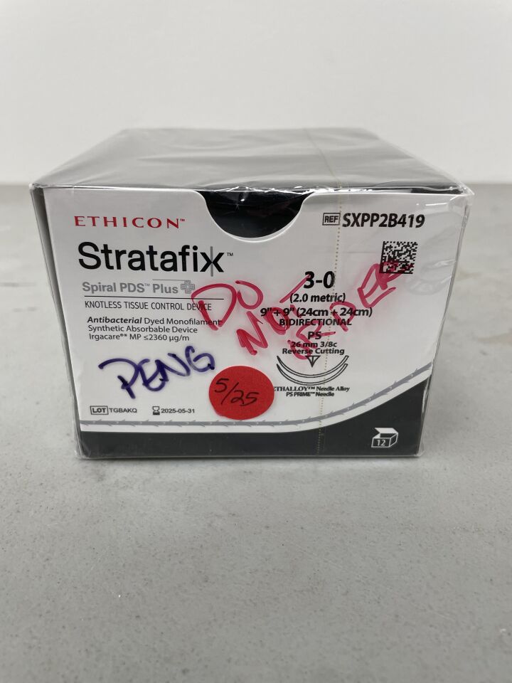 SXXP2B419 - ETHICON - Stratafix Spiral PDS Plus Absorbable Monofilament Suture, Size 3-0, 1 x 9 in. Length, PS Needle, (BX/12) - ( Expiry Date: 2025-05-31 )