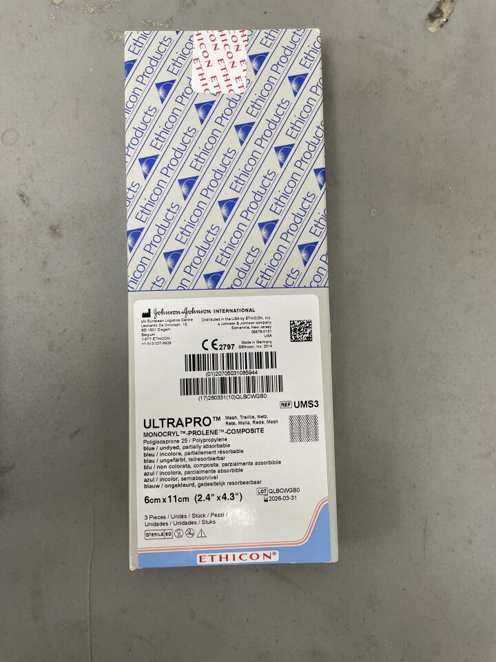 UMS3 - ETHICON - Ultrapro Flat Hernia Mesh, 6 x 11 cm, Rectangle, (BX/3) - ( Expiry Date: 2026-03-31 )