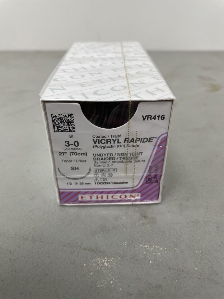 VR416 - ETHICON - Vicryl Rapide Absorbable Braided Polyglactin 910 Suture, Size 3-0, 27 in. Length, SH Needle, (BX/12) - ( Expiry Date: 2025-09-30 )