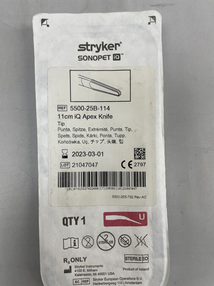 5500-25B-114 - STRYKER - Sonopet IQ 11cm Apex Knife 4.2", (EA) - ( Expiry Date: 2026-01-01 )