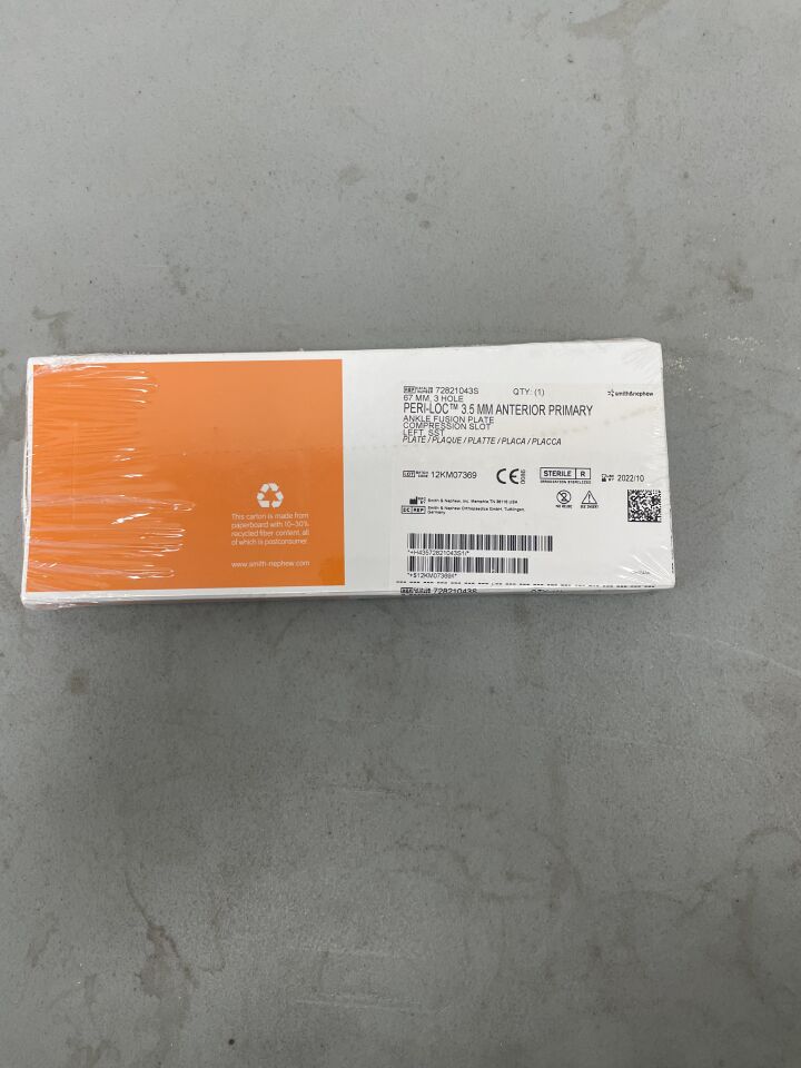 7821043S - SMITH & NEPHEW - Peri-Loc Anterior Primary Ankle Fusion Compression Plate, 3 Hole, 3.5 x 67mm, (BX/1)