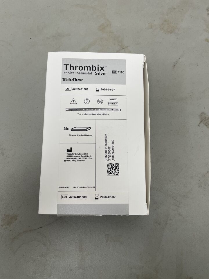 3100 - TELEFLEX - Vascular Solutions Thrombix Topical Hemostat Silver, Iyophilized Pad, (BX/10)