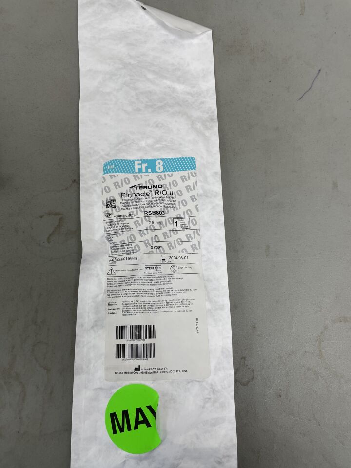 RSB803 - TERUMO - Pinnacle R/O II Introducer Sheath with Radiopaque Marker - 8Fr x 25cm x .038", (EA)