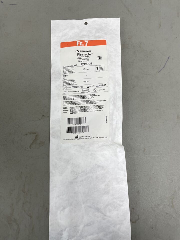 RSS706 - TERUMO - Pinnacle Introducer Sheath - 7Fr x 25cm x .038", (EA)