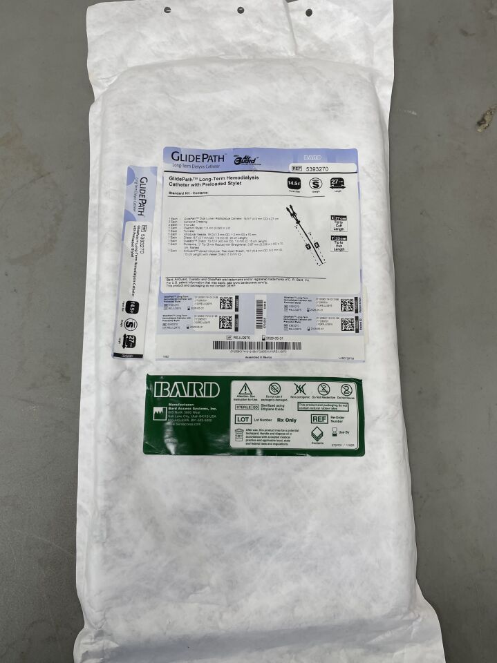 5393270 - BARD - GlidePath LT Hemodialysis Catheter, Straight, Standard 14.5F / 27cm / 32cm, Preloaded, (EA)