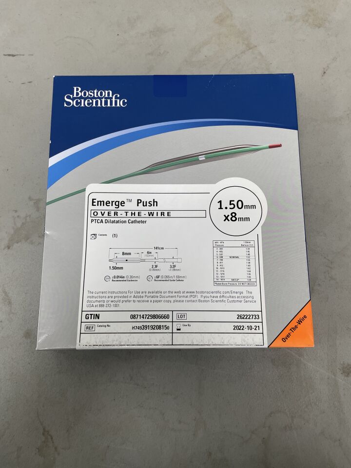 391920815 - BOSTON SCIENTIFIC - Emerge Push OTW PTCA Dilatation Catheter - 1.50mm x 8mm, (BX/1)