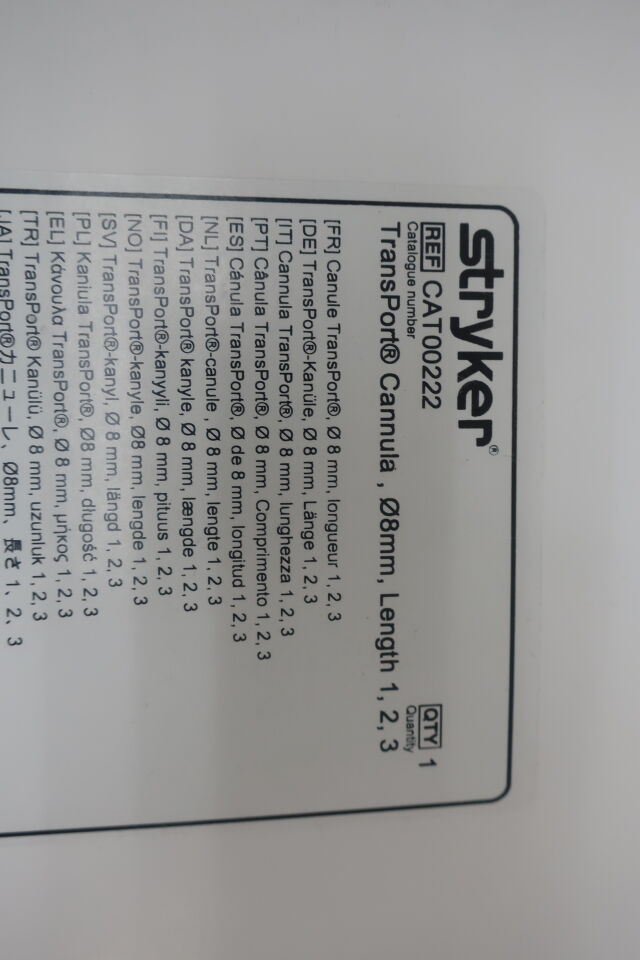 CAT00222 - STRYKER - TransPort Cannula 8mm, Length 1,2,3, (BX/1)