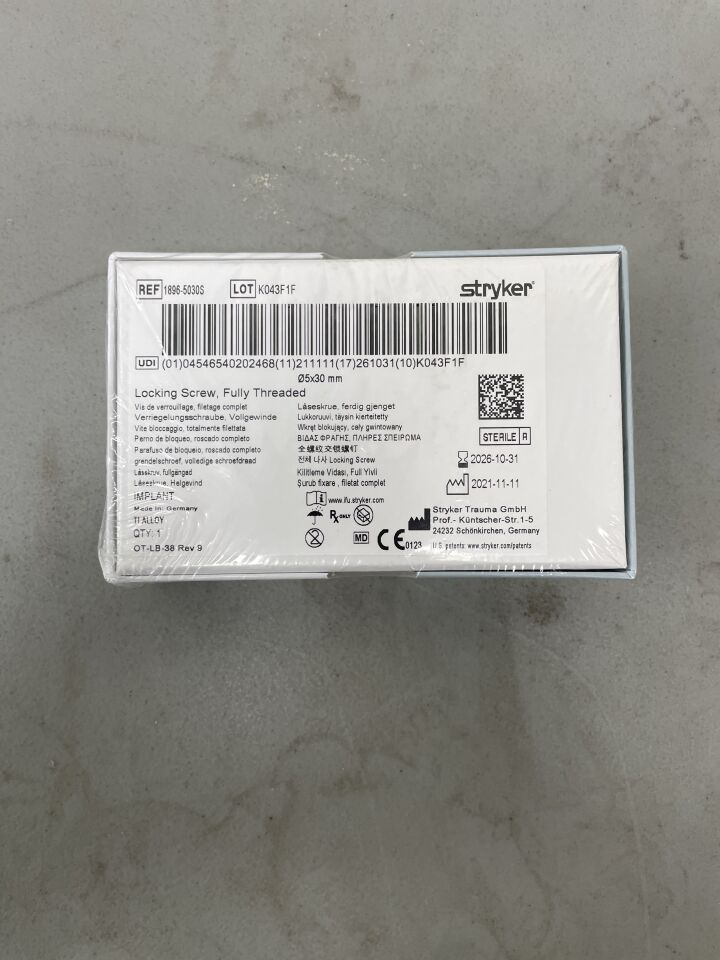 1896-5030S - STRYKER - 5mm Locking Screw - Fully Threaded / 30mm, (BX/1)