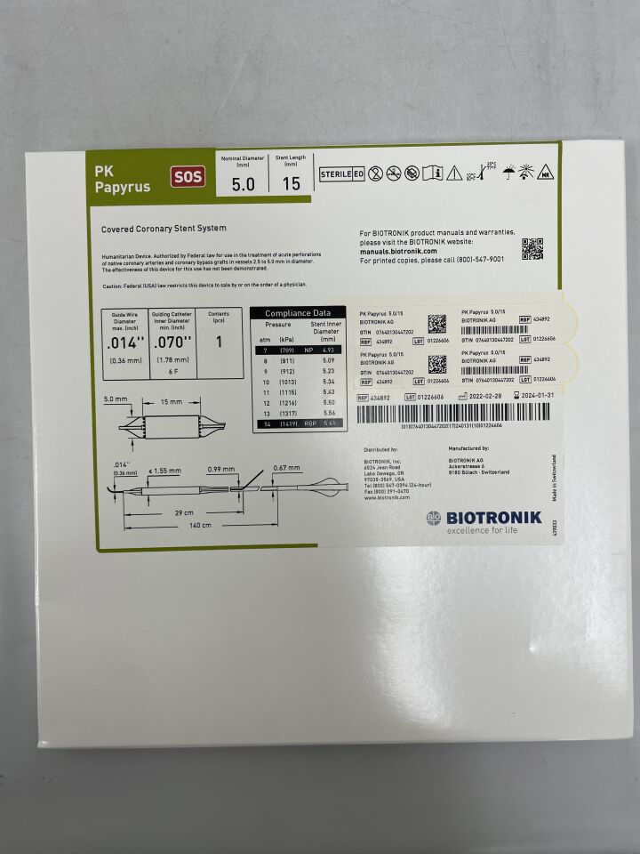 434892 - BIOTRONIK - pk papyrus covered coronary stent 5.0mm x 15mm, 140cm, ()