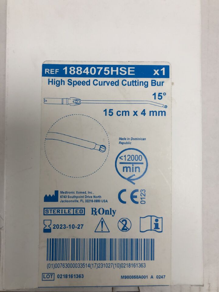 1884075HSE - MEDTRONIC - Medtronic Anterior Skull Base Burr, 4 mm dia. x 15 cm Length, 15 ° Angle, (BX/1)