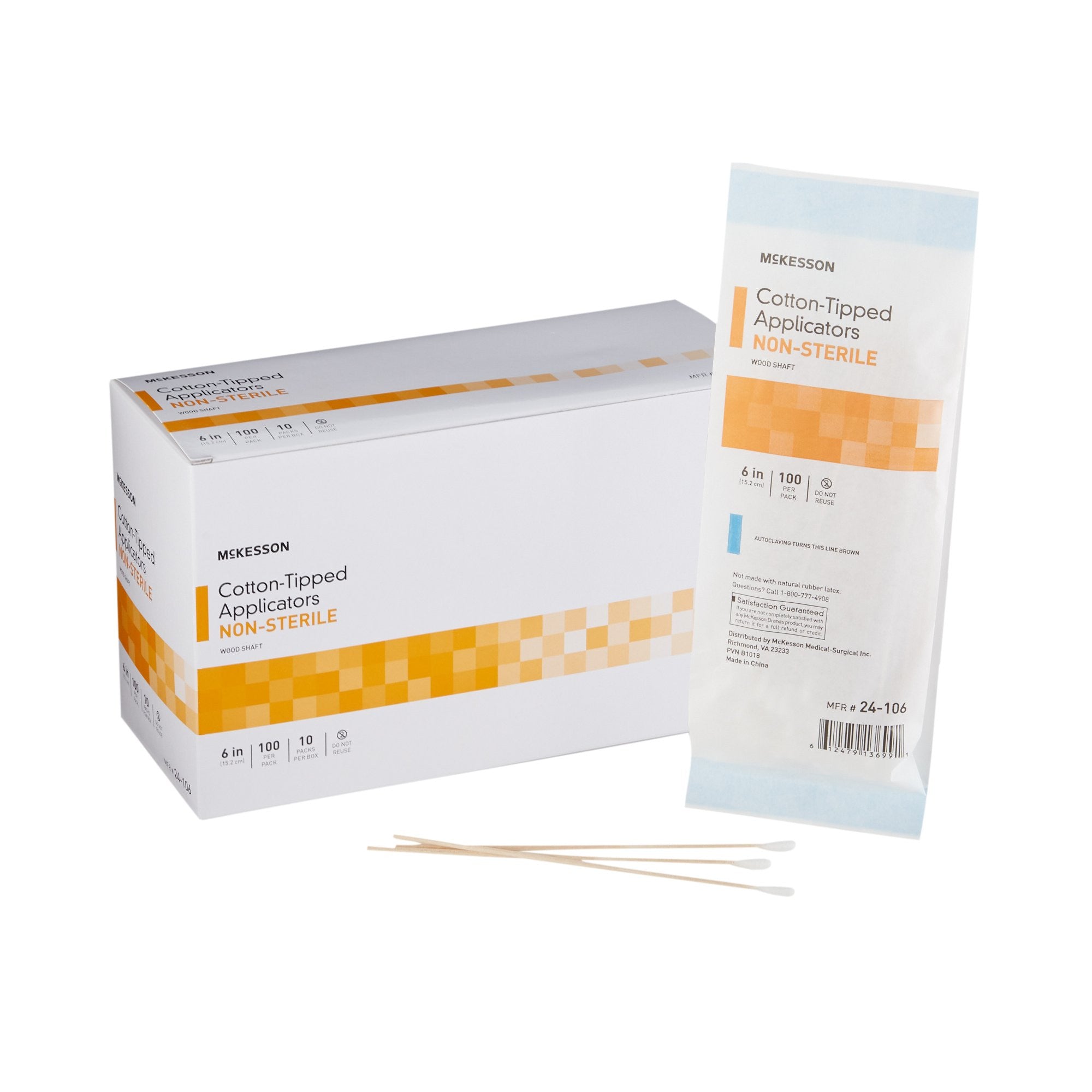 508716 - McKesson - McKesson Swabstick Cotton Tip Wood Shaft 6 in , 24-106, Case of 100, (CS)