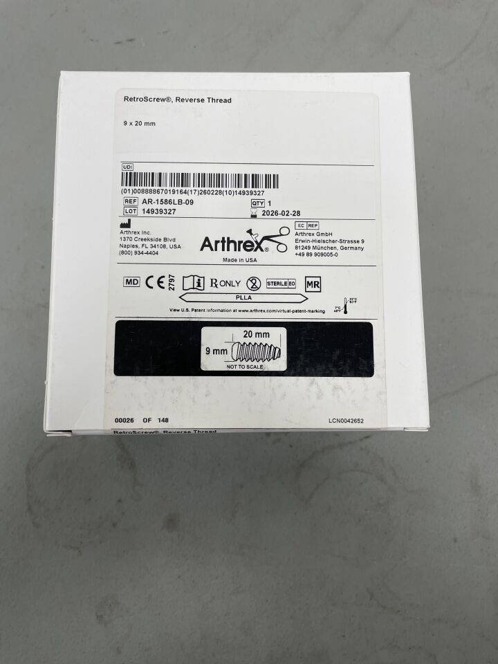AR-1586LB-09 - ARTHREX - RetroScrew, Reverse Thread: 9mm x 20mm, (BX/1)