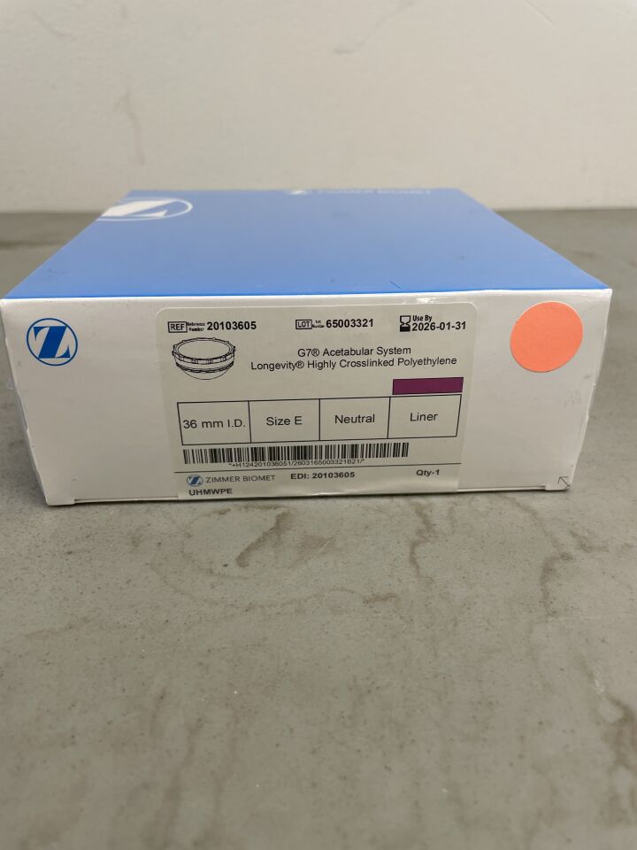 20103605 - ZIMMER - G7 Acetabular Longevity Highly Crosslinked Polyethylene, Size - E, 36mm, (BX/1)