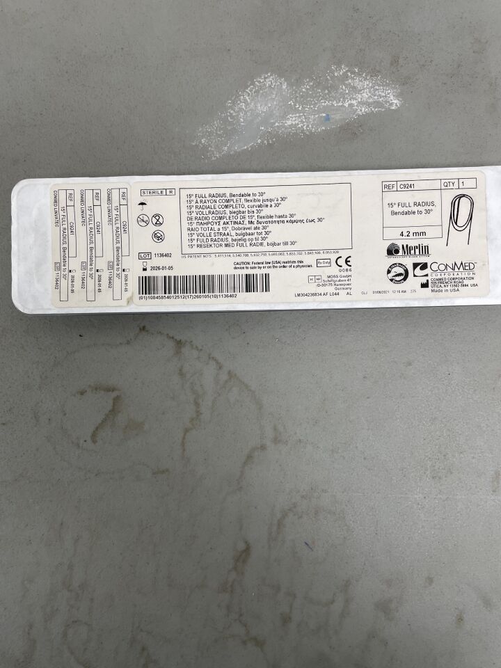 C9241 - CONMED - Merlin Large Hub Full-Radius Resector Shaver Blade, 4.2 mm dia. x 13 cm Working Length, (EA)