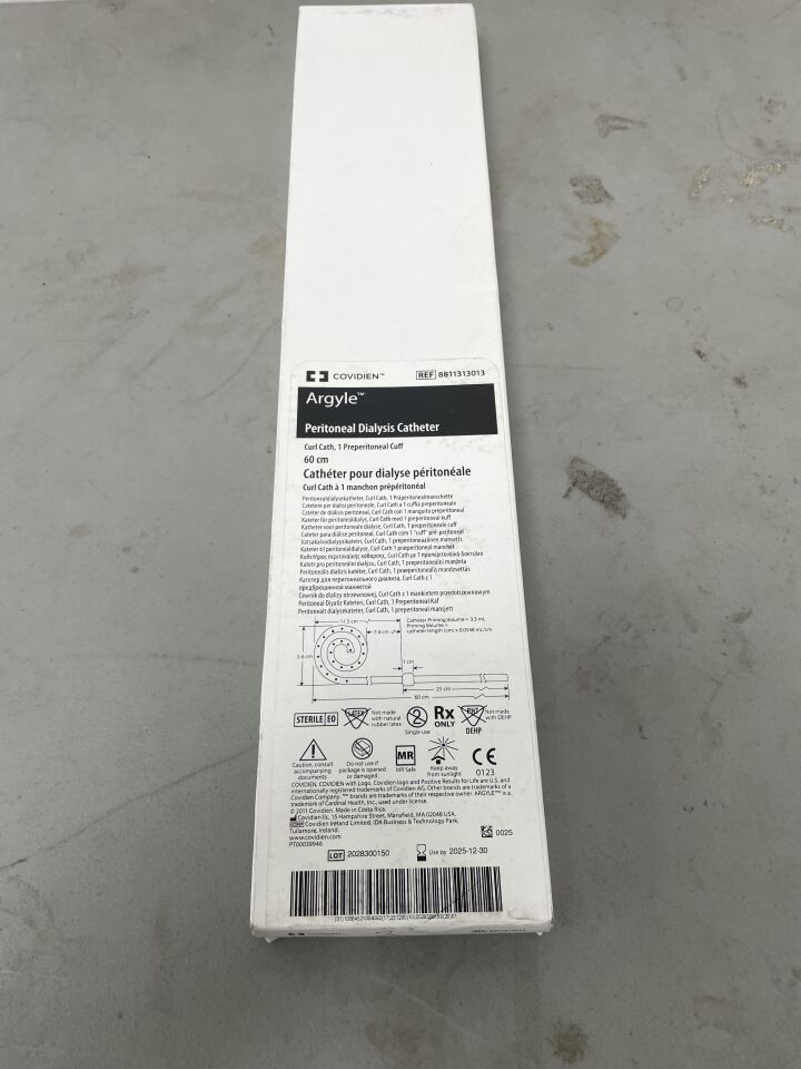 8811313013 - COVIDIEN - Argyle Curl Cath Peritoneal Catheter, 1 Cuff, Curled, 60 cm Length, (BX/1)