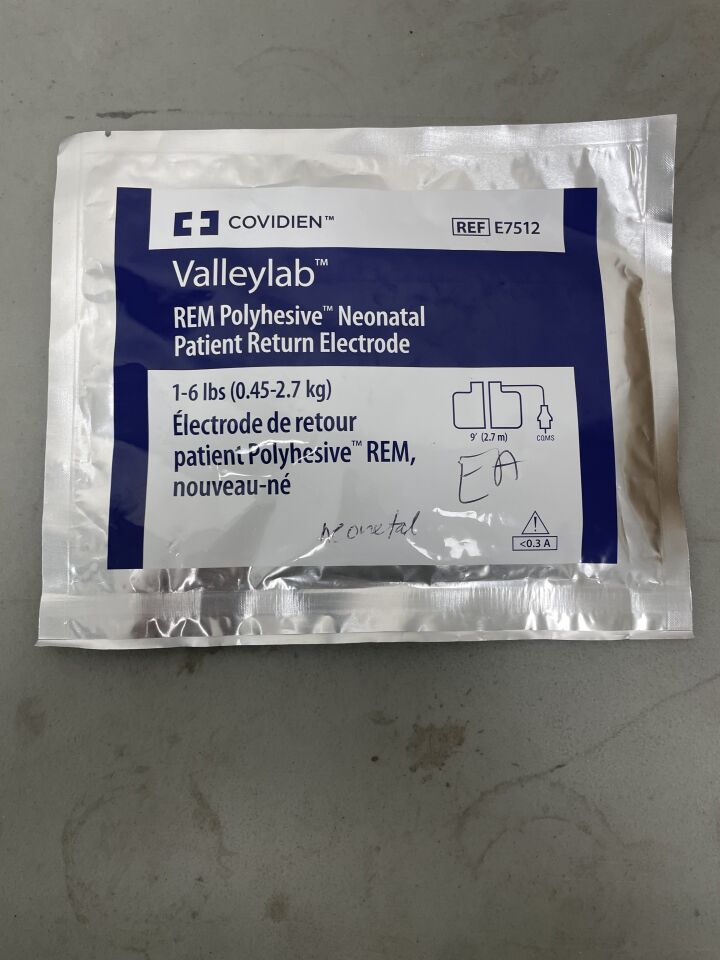 E7512 - COVIDIEN - Valleylab REM Polyhesive Neonatal Hydrogel Patient Return Electrode, 9ft, (EA)