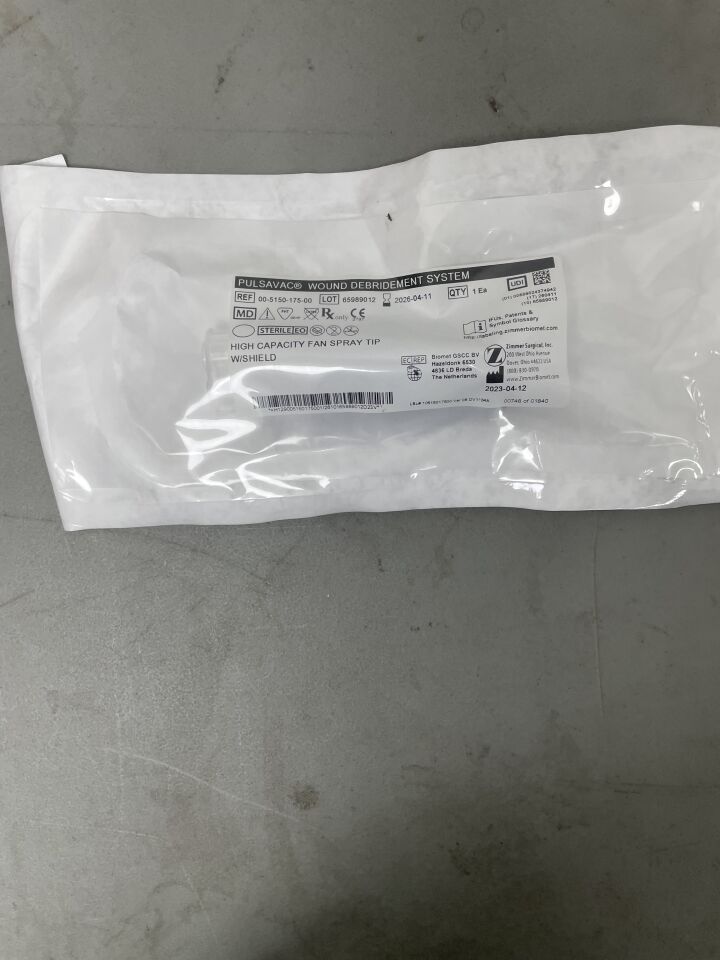 00-5150-175-00 - ZIMMER - PULSAVAC Wound Debridement System, High Capacity Fan Spray Tip with Shield, 12.7 cm Length, (EA)
