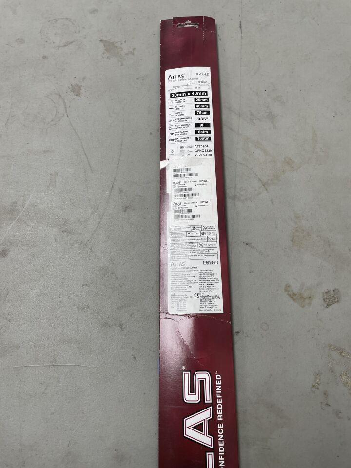 AT75204 - BARD - Atlas PTA Balloon Dilatation Catheter: 20mm x 4cm x 75cm, (BX/1)